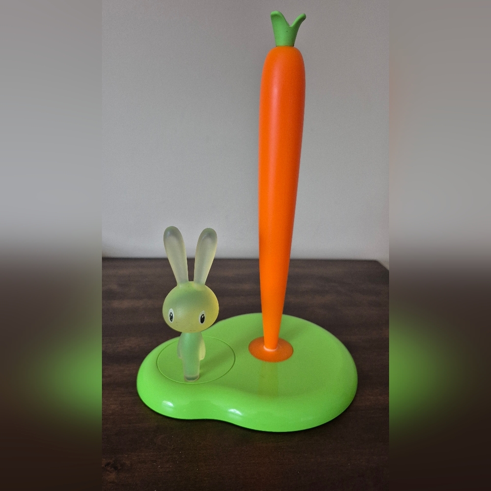 Alessi Bunny Rabbit & Carrot Kitchen Roll Paper Towel Holder Green & Orange 2002
